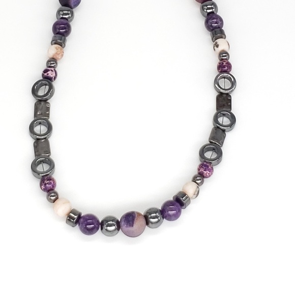 Amethyst, Hematite,& Purple Agate Necklace - Picture 2 of 11